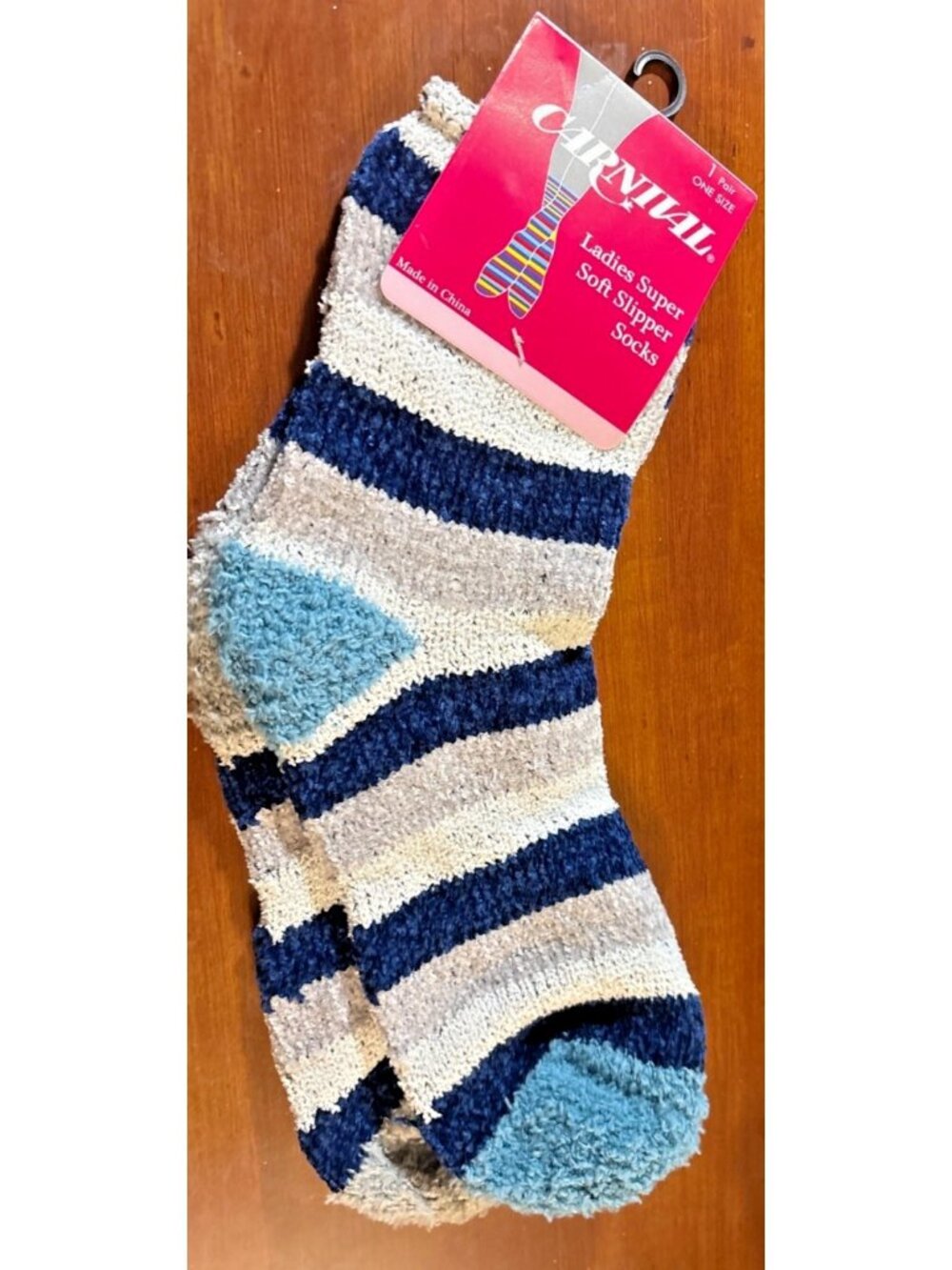 Womens Carnival Super Soft Slipper Socks 1 Sz Stripe Design Cozy Blue Gray (1a)